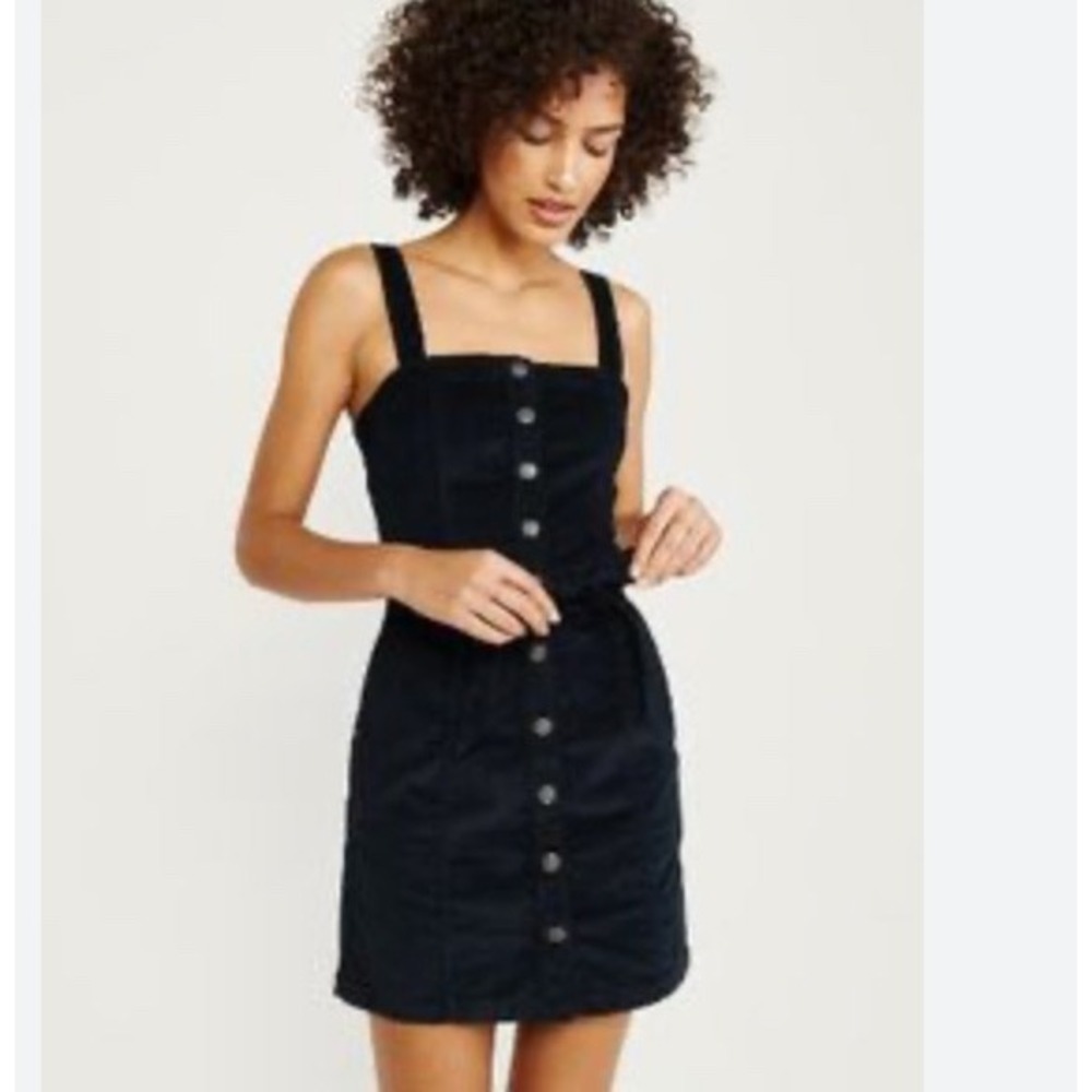 NWT Abercrombie Black Corduroy Jumper Dress 🖤 Belted Mini XS